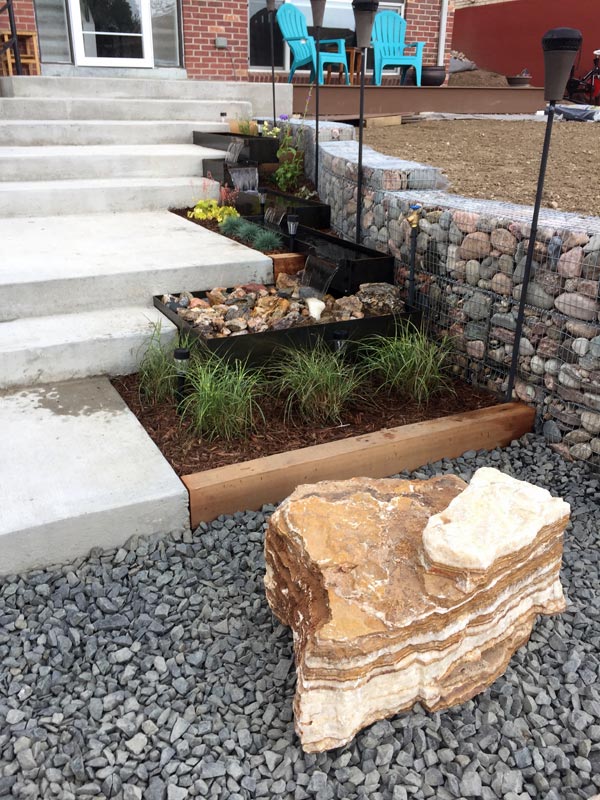 Gabion - Walkway with Water Feature and Planter