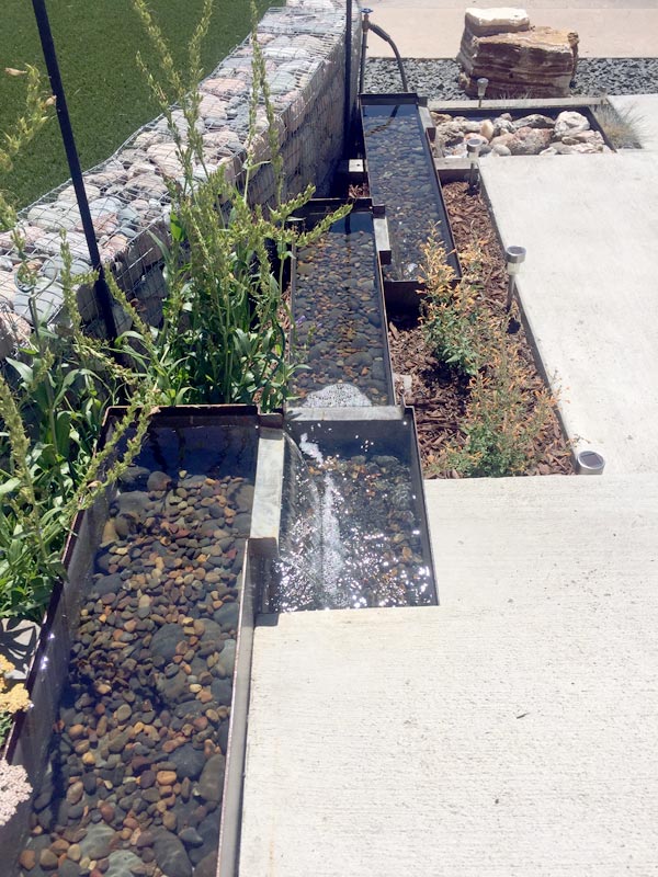 Gabion Walkway with Water Feature and Planter