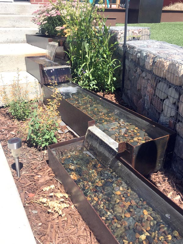 Rusted Steel Water Feature with Planters